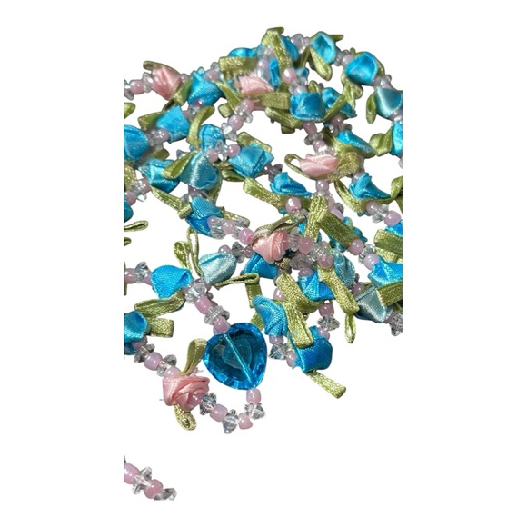 Rosary from Italy! Unique Ribbon Flowers, Crystal 💙 gold cross stamped Italy - Picture 7 of 7